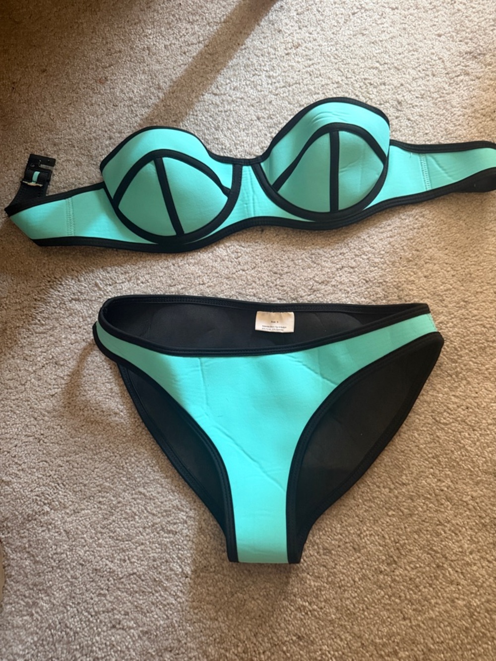 Women’s Two-Piece Bandeau Bikini - Mint with Black Trim